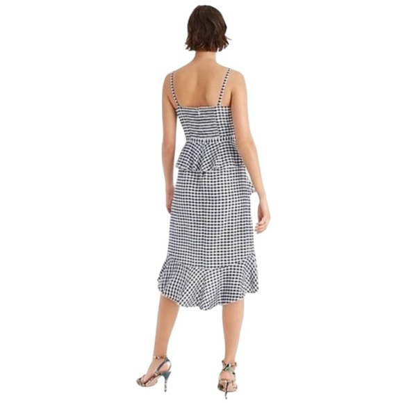 J. Crew Silk Gingham Spaghetti Strap Ruffle Tiered Midi‎ Dress Blue White Size 4 - Picture 2 of 11